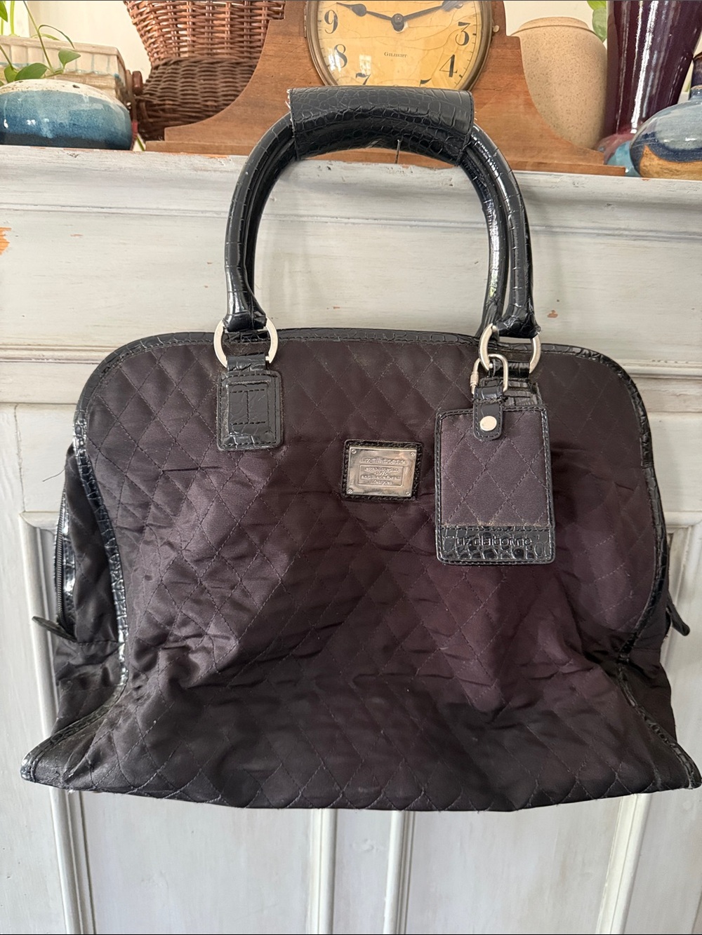 Liz Claiborne Quilted Black Satchel with Patent Trim